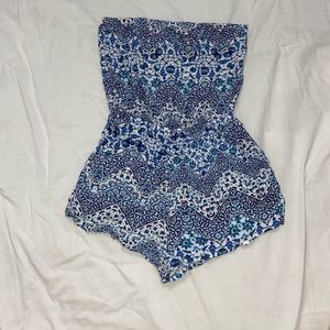 Blue and white Bathing suit cover-up/ romper size medium but fits size S or XS